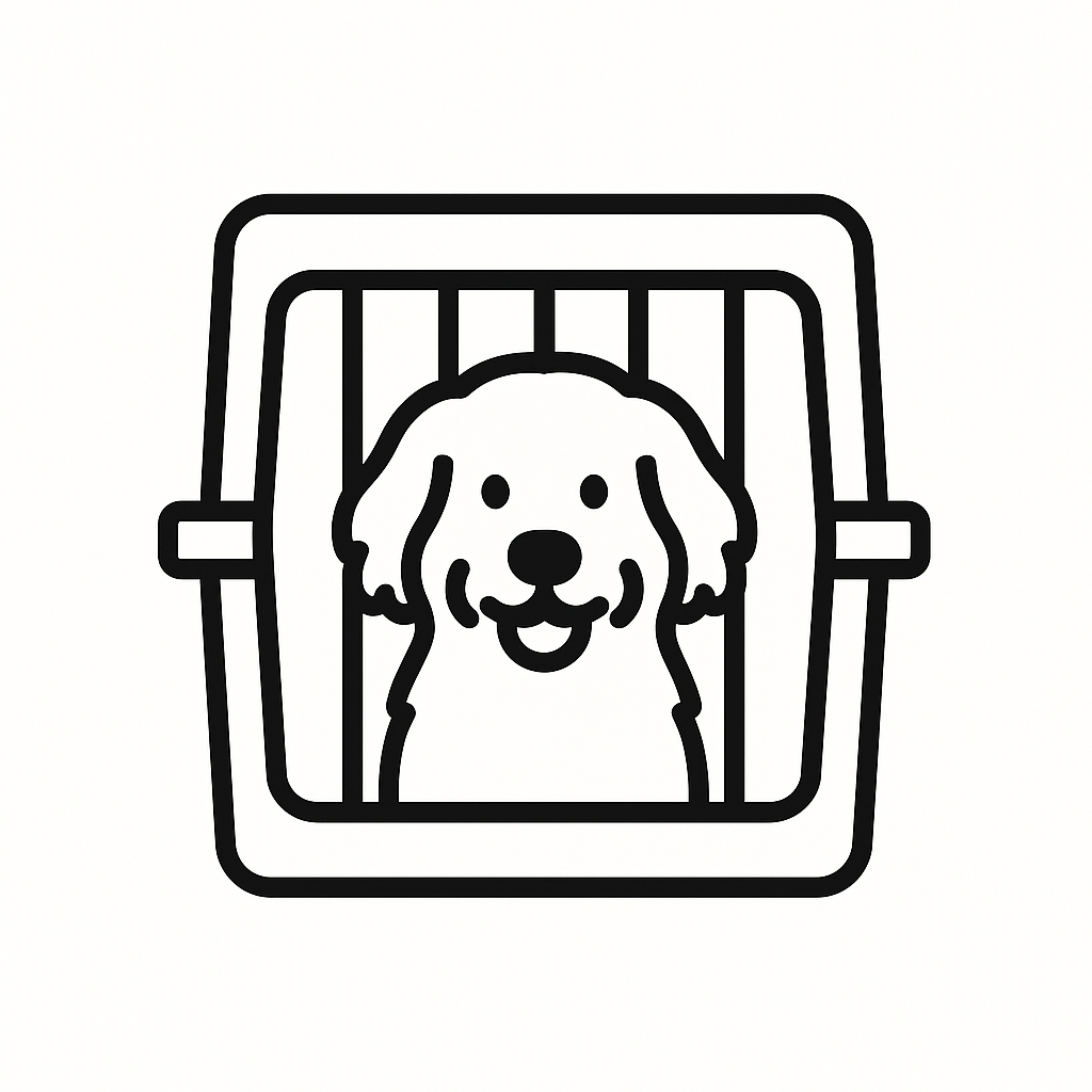 CrateQuiet logo: dog in crate